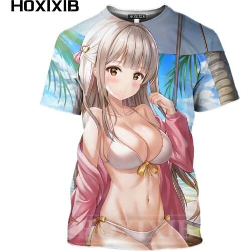 HOXIXIB Anime Girl T Shirt Men Sandy Beach 3D Mamga Hentai Tshirt Women Swimsuit Bikini Beauty Cool Bubble Gum Youth Streetwear