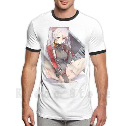 Azur Lane-Prinz Eugen T Shirt Cotton Men Diy Print Cool Tee Azur Lane Prinz Eugen Big Tits Boobs Oppai Cleavage Thigh Highs