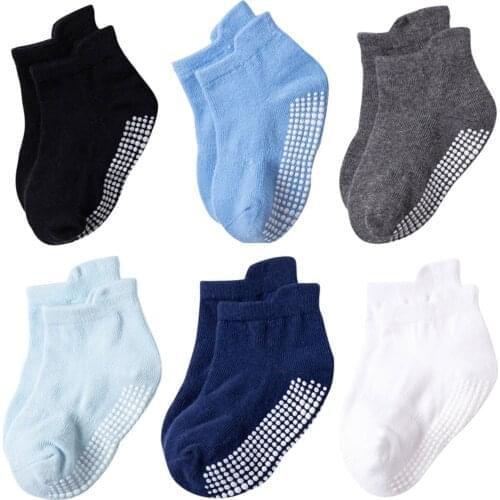 6 Pairs/lot 0 To 5y Cotton Childrens Anti-slip Boat Socks For Boys Girl Low Cut Floor Kid Sock With Rubber Grips Four Season