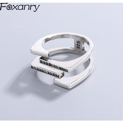 Foxanry 925 Sterling Silver Rings Fashion Elegant Vintage Creative Sweet Hollow Zircon Party Jewelry Gifts for Women Wholesale