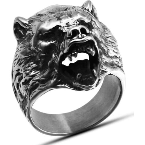 Fashion Male ring 316L Stainless Steel Punk Party Bad Ass Mens Jewelry Fashion Wolf Ring Wholesale Rings