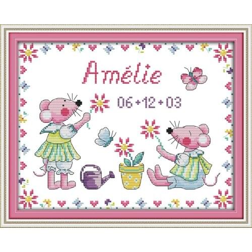 Beautiful mice cross stitch kit 14ct 18ct count canvas stitches embroidery DIY handmade needlework plus
