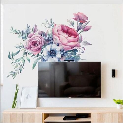 1Pcs New peony flower wall stickers for living room wall decoration self-adhesive removable PVC sticker painting 90*30cm