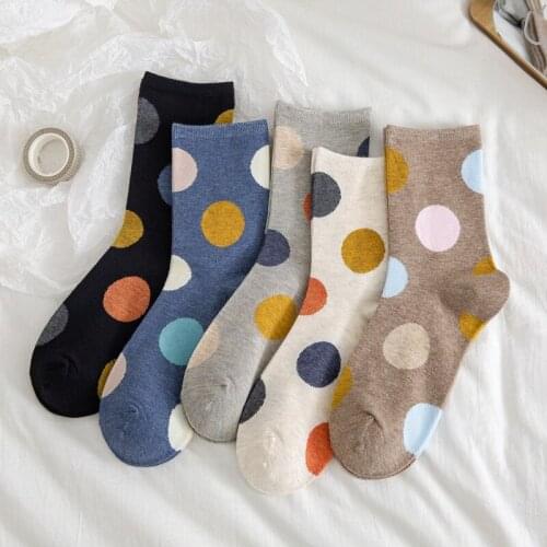 Socks Women Ladies Socks For Girls Dot Black White Socks Cute Kawaii Harajuku Cotton Streetwear Short Happy Sock Woman Sox Soks