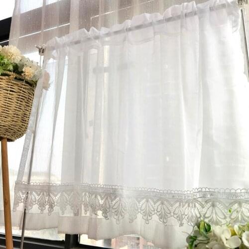Solid White Voile Lace Short Curtains Door Roman Window Pure White Half Curtain Partition kitchen #VT