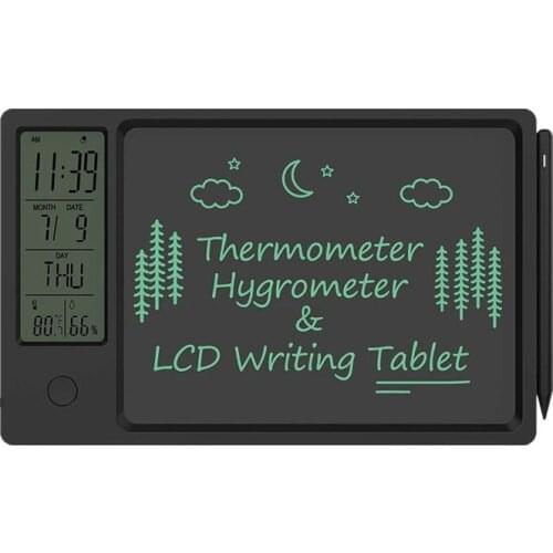 LCD Writing Tablet Doodle Board Temperature Humidity Display Clock Calendar 9.5 Inch Drawing Pad for Office Home