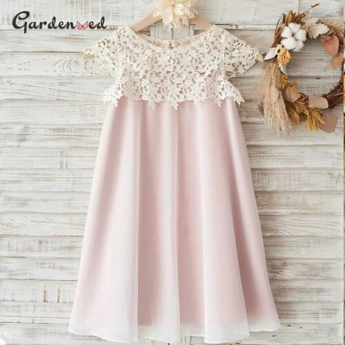 Puffy Pink Lace Flower Girl Dress Girl Satin Lace First Communion Dresses Flower Appliques Baby Little Bride Dresses