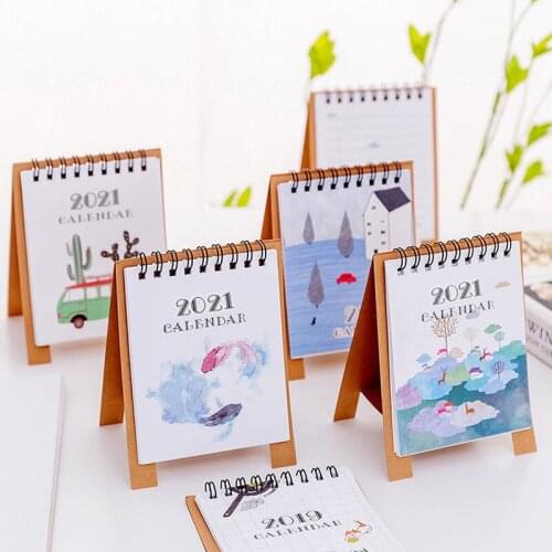 Hand Drawing 2021 Fresh Cartoon Mini Flamingo Desktop Paper Calendar dual Daily Scheduler Table Planner Yearly Agenda Organizer