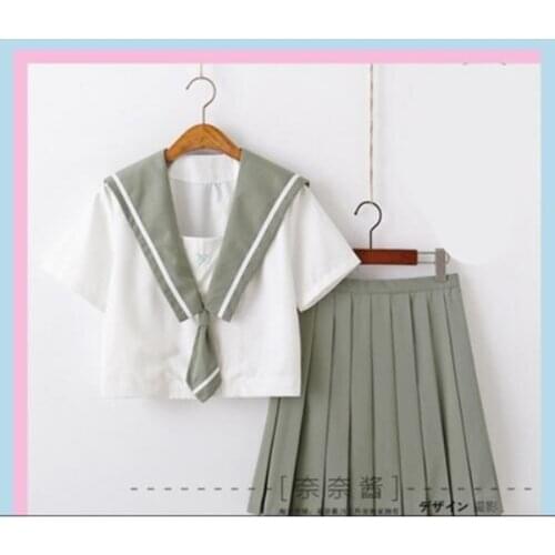 Green Jk School Uniform Cute Girl Daily Sailor Suit Dress Jpanese Kawaii Exquisite Embroidery Preppy Suit Top + Pleated Skirt
