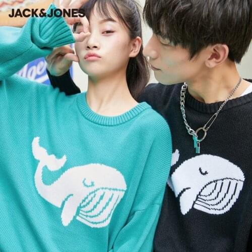JackJones Mens Cartoon Pattern Oversized Unisex Lovers Round Neckline Knit Sweater|220324031