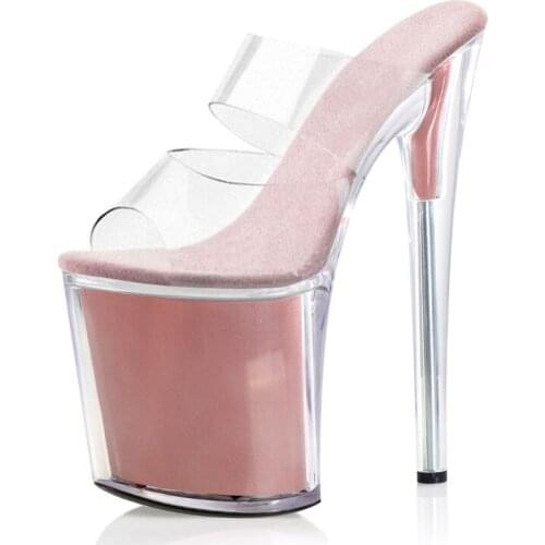 20CM Sexy Fetish Stripper Heels Glitter Nightclub Platform Slippers Open Toe Pole Dance Shoes Party High Model Women Full Dress