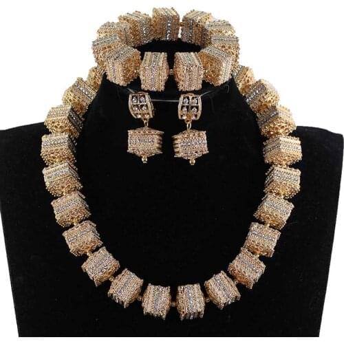 Gorgeous Dubai Gold Beads Jewelry Sliver/Gold Rhinestone Necklace Earrings Set Accessories Dubai Arab Wedding Jewelery LC015