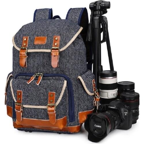 M455 Photography Pepper And Salt Canvas Waterproof Batik Canvas Backpack Laptop Men Camera Bag Carry Case For Canon Nikon DSLR