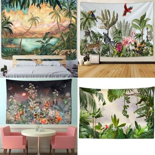 Green plant leaves home decoration wall dorm room room decor aesthetic bohemian curtains home decoration wall wall tapestry home