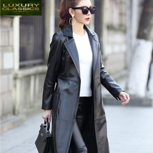 Women Jackets Genuine Leather Long Trench Coat Natural Sheepskin Coat Female Korean Spring Autumn Clothes 2021 LWL1455