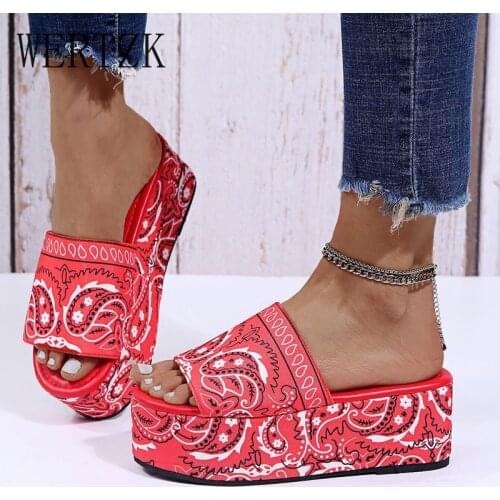 2021 hot sale female open toe summer slippers high wedges stylish brand women slippers casual beach new shoes woman