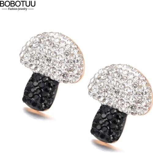 BOBOTUU Trendy Stainless Steel White Red Rhinestone Strawberry Plant Earrings For Women Original Design Office Earrings BE20135