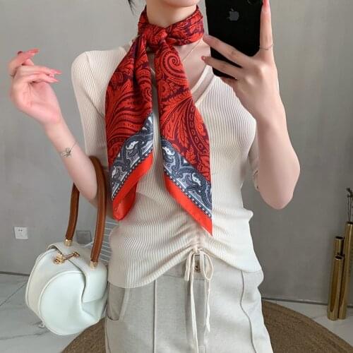 Hot Sale Female Silk Neck Scarf Square Hair Scarves Foulard Head Luxury Brand Shawls Wraps Neckerchief Bandana Hijab 90*90cm