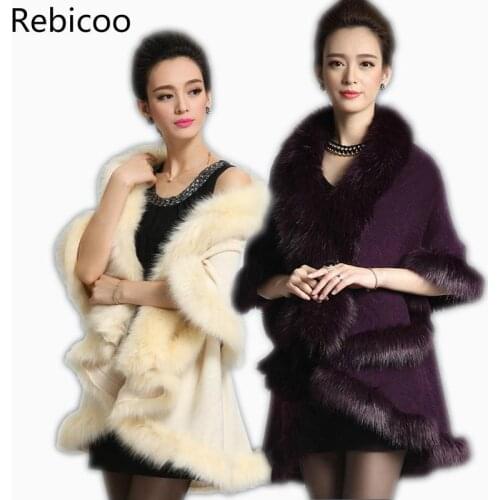 New Fashion Women Faux Fur Coat Black White Long Wool Cashmere Cardigan Women Poncho Knitted Sweater Women Scarves 12 Colors