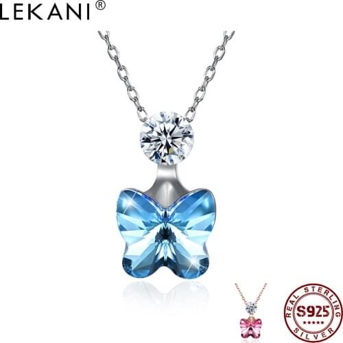LEKANI 925 Sterling Silver Cute Butterfly Pendant Women Necklace The New Listing Austria Colorful Crystal Fine Jewelry 2021