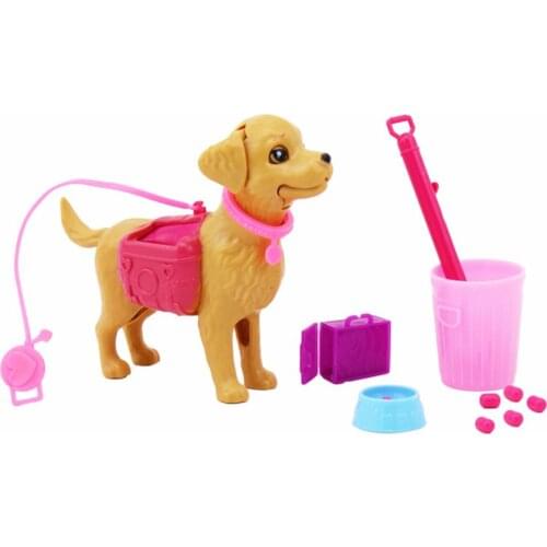 1 Set Mini Plastic Pet Dog Sets Feeding Bones Outside Dollhouse Combination Accessories for Barbie Doll Puppet 1:6 Kid Toys
