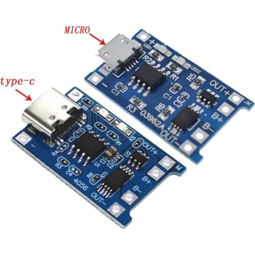 1PCS 5V 1A Micro USB 18650 type-c Lithium Battery Charging Board Charger Module+Protection Dual Functions TP4056 18650
