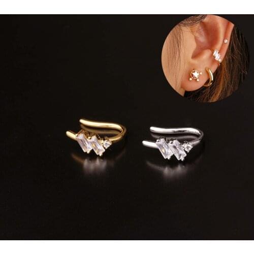 1Piece Fake Piercing Clip Earrings for Women 2021 Trend Jewelry Copper Inlaid Zircon Clip on ear cuff U-shaped Earrings