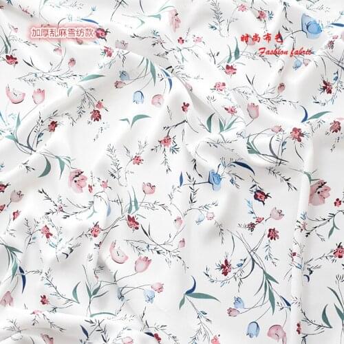 100*148cm Fantasy Wonderland Thicken Hemp Chiffon Printed Cloth Fabric White Bottom Small Floral Handmade DIY Fabric