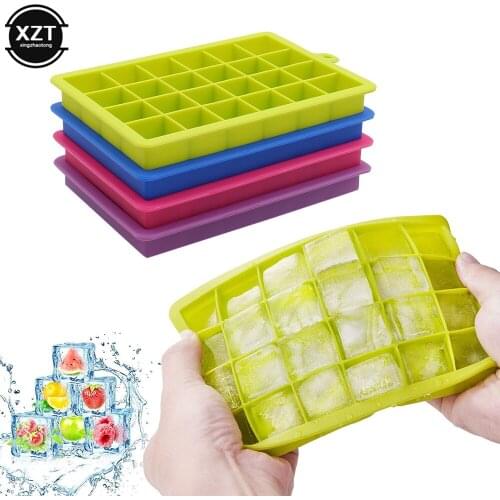 24 Grids Silicone Ice Cube Tray Molds With Lid Square Shape Ice Cube Maker Fruit Popsicle Ice Cream Mold For Wine Bar Drinking
