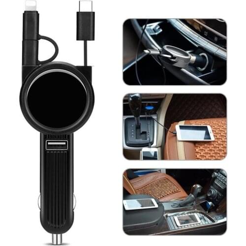 12V USB Socket Car Charger Telescopic Cable Cigarette Lighter In Car 3 in 1 For IOS Micro USB Type C Auto Electrical Appliances