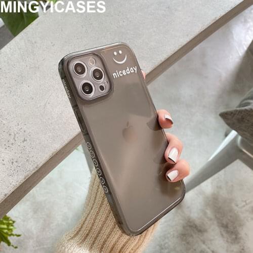 Side Smile Face Clear Phone Case for IPhone 7 XS MAX 11 Pro 12 SE20 XR X 8 Plus Transparent Soft Silicone Cover Cartoon Coque