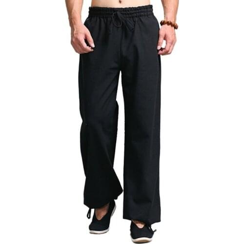 Casual Harem Pants Men Jogger Pants Chinese Traditional Harajuku Kung Fu Tang Suit Tai Chi Uniform Cotton Linen Trousers