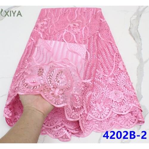 Baby Pink African Net Lace Fabric High Quality French Tulle Lace Fabric with Beads Nigerian Mesh Lace for Woman Dress APW4202B