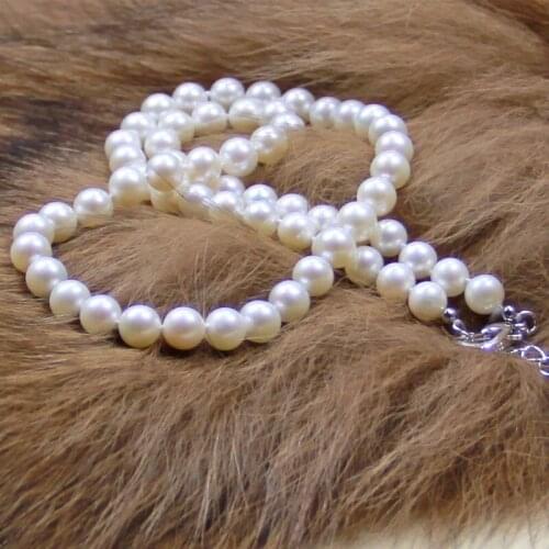 FINE jewelry 8-9mm natural pearl necklace round genuine very light 18inch