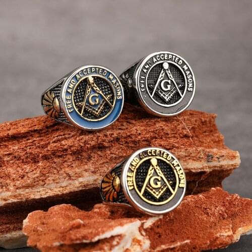 High Quality Stainless Steel Rings For Men Mason Freemasonry Retro Mens Ring Masonic Ring Hiphop Silver Color Jewelry