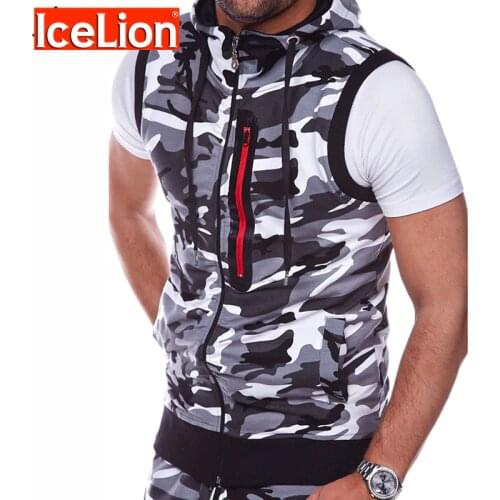 LeeLion 2021 Sleeveless Camouflage Hoodies Men Spring Summer Slim Fit Sweatshirts Zipper Cardigan Sportswear Casual Tracksuit
