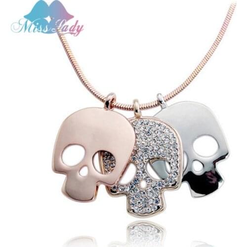 Miss Lady Rose Gold color Crystal Long Skull Skeleton Necklaces & Pendants Wholesales Fashion Jewelry for women 126Y4493