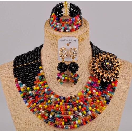 Fashion Black and Multicolors African Wedding Necklace Nigerian Jewelry Set Costume Jewellery DSJ-06