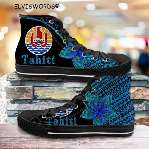 ELVISWORDS Fashion Tahiti Design Classic High Top Sneakers for Women Ladies Breathable Lace Up Vulcanized Shoes Walking Shoes