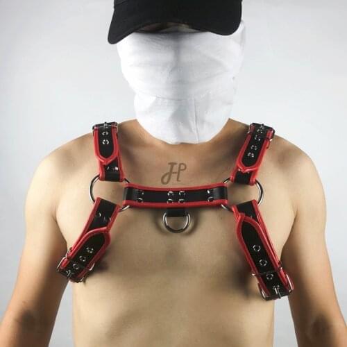 Men Sexy Leather Chest Harness BDSM Fetish Adjustable Body Bondage Tops Gay Sissy Lingerie Belt Rave Costumes for Adult Sex Game