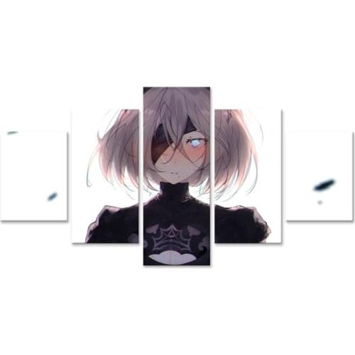 NieR Automata 2B Anime Girl Canvas Prints Home Decorative Painting 5 Pieces Wall Art Modular Pictures Artwork Poster