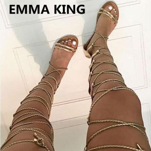 New Sexy Cross-Tied Over The Knee Flat Sandals Women Summer Boots Open Toe Cut-Out Ladies Casual Shoes Woman Gladiator Sandals