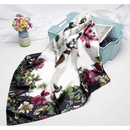 Fashion Hair Scarf For Women Floral Print Silk Satin Hijab Scarfs 90cm*90cm Square Headscarf Neckerchief Scarves For Ladies 2019