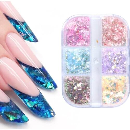 Iridescent Opal Flake Nail Sequins Blue Purple Ultra-Thin Snow Velvet Glitter Chrome Aurora Powder Nail Decoration Manicure LEOB