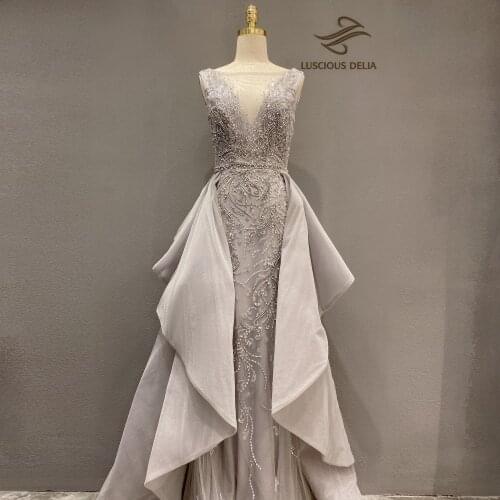 Luxury V-neck Sexy Evening Dresses 2021 Diamond Beading Sleeveless Formal party Dress Luscious Delia