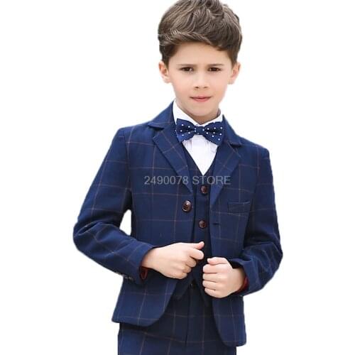 Flower Boys Formal School Suits for Weddings Boys Jacket Shirt Vest Pants Tie 5pcs Tuxedo Kids Prom Party Dress Clothing Set