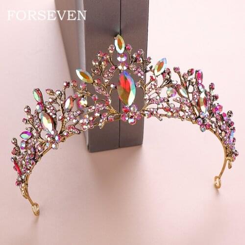 Vintage Colorful Crystal Tiara For Brides Hair Accessories Bride Crystal Tiara Headband Crown and Headpieces Bride Headdress