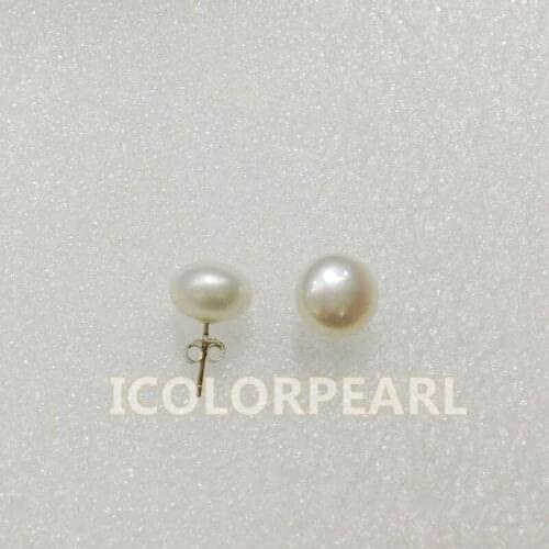 WEICOLOR High Quality 8-9mm Semiround White Natural Freshwater Pearl Earring Studs