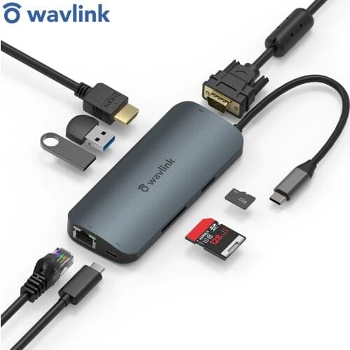 Wavlink USB C Hub Mini Size USB Type C 3.1 to 4K HDMI VGA RJ45 PD USB 3.0 OTG Adapter USB C Dock for MacBook Air Pro PC USB HUB