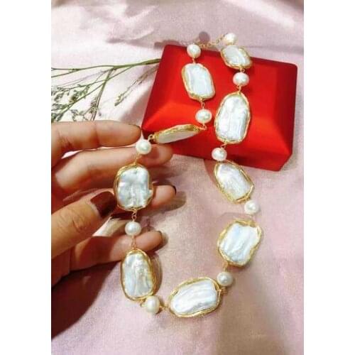 Jewelry Hand woven 14k Note gold 100% Natural Fresh Water Baroque irregular Pearl Necklace for women